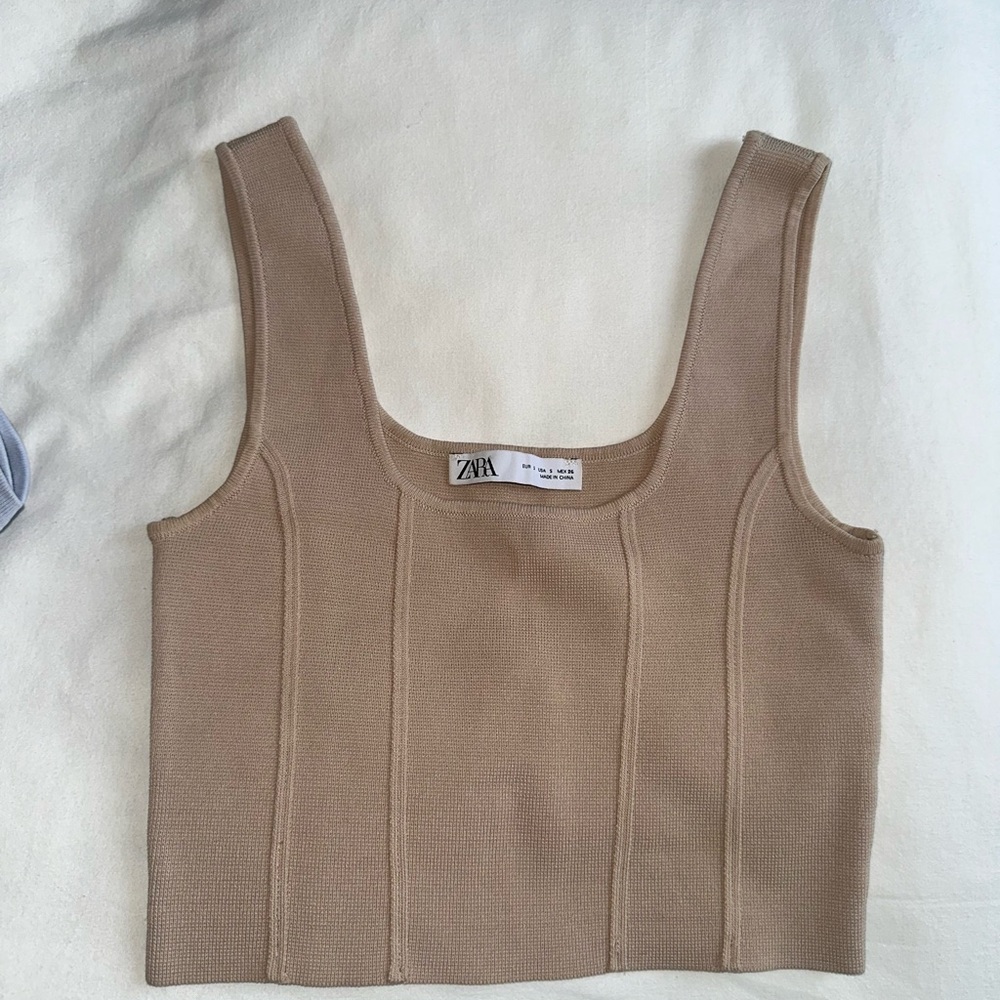 Zara Beige Ribbed Tank Top